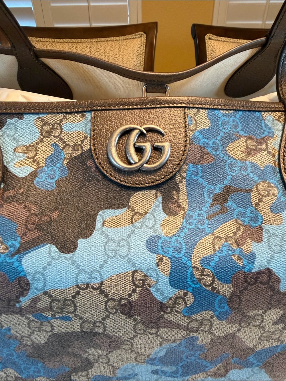 New Authentic Gucci GG Supreme Logo Tote Bag and Pouch Blue Brown Large - Picture 4 of 16